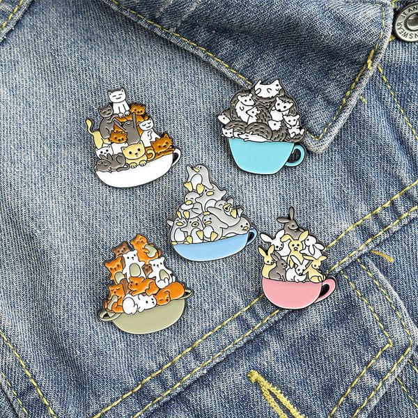 

european cartoon animal dog brooches cat noodle bowl penguin pins children enamel alloy hedgehog badge for cowboy backpack accessories, Gray