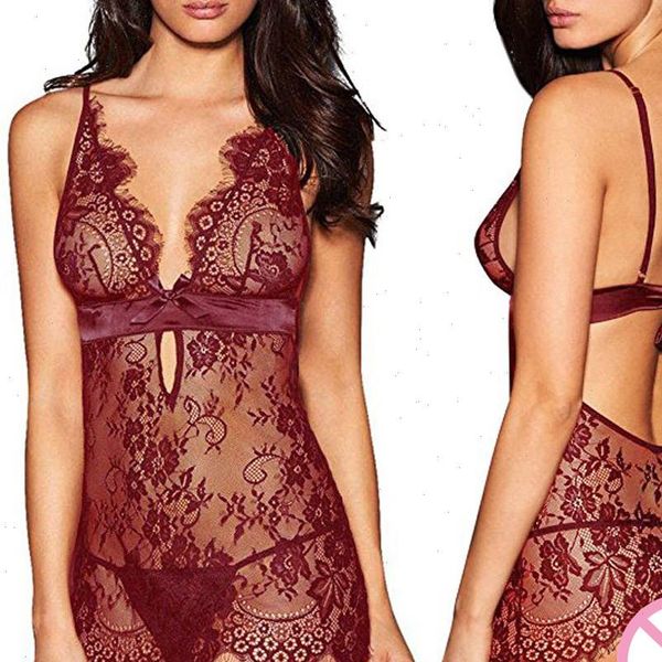 

night 3xl plus large clothing women sleepwear lace nightdress thonglingerie homewear pyjama x, Black;red