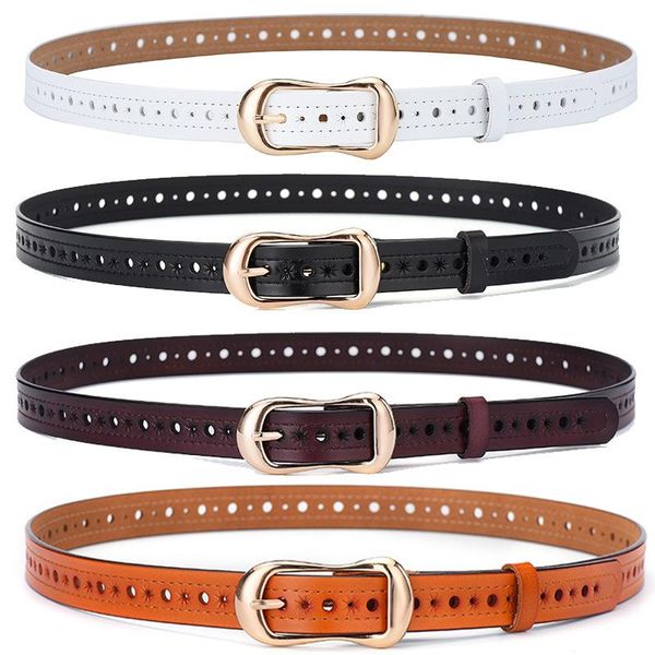 

belts ladies leather hollow belt pure cowhide embossed women's jeans clothing decoration student retro pants, Black;brown