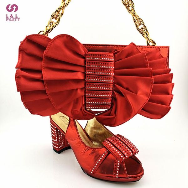 

dress shoes red color italian women party matching and bag set retro style 2021 design with crystal for royal, Black