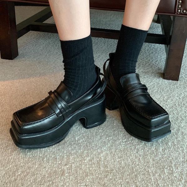 

dress shoes women pumps high heels square toe platform wedges heeled fashion leather mary jane casual ankle boot, Black