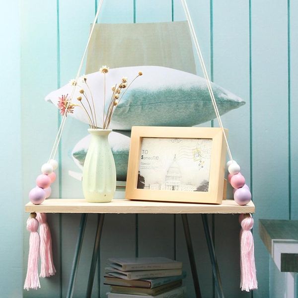 

other home decor nordic wooden wall shelf with clothes rack children room craft storage rope hanging kid bedroom living decoration