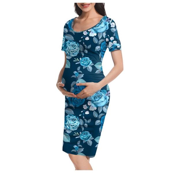 

pregnant women dresses summer maternity dress folwer printing plus size s-xl pregnancy clothing vestido a6, White