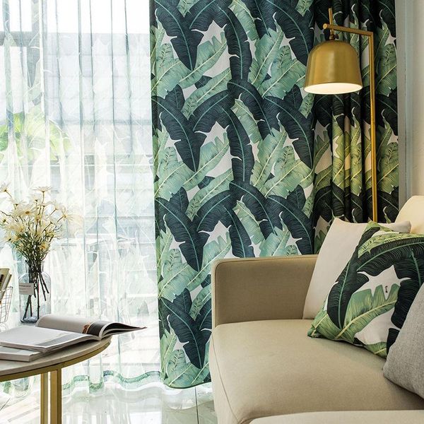 

curtain & drapes tropical green linen curtains for living room bedroom nordic printed leaves tulle window treatments decor customized