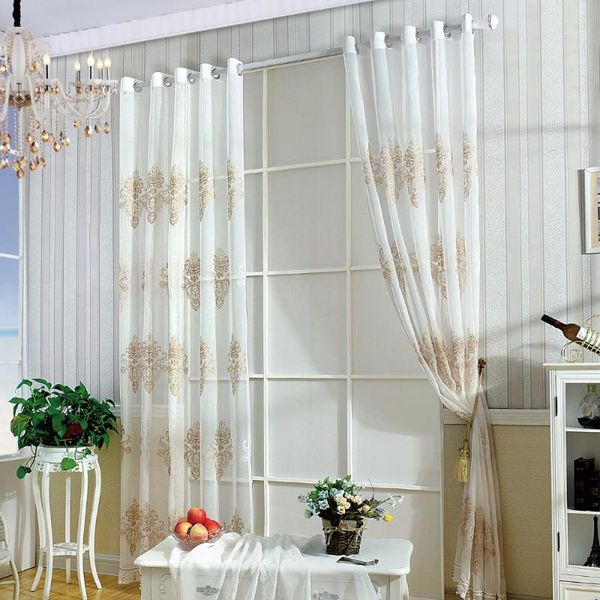 

3d embroidery flowers curtain white gold kitchen voile roman living room european american style 1pc & drapes