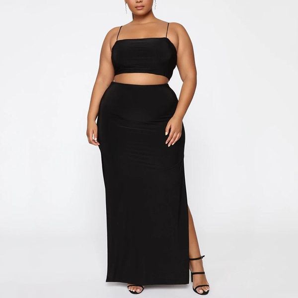 

plus size tracksuits spaghetti strap long skirt sets casual dresses woman summer 2021 split dress suits large women clothing