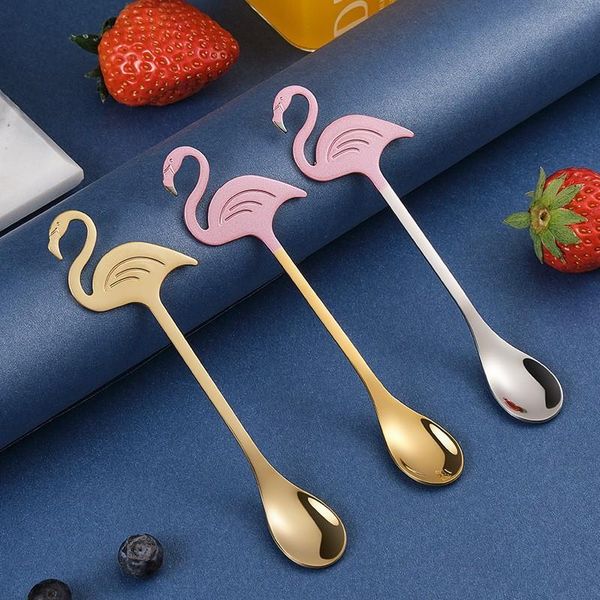 

spoons stainless steel flamingo coffee scoop tableware cute ice cream teaspoons stirring spoon drinking tools party kitchen supplies
