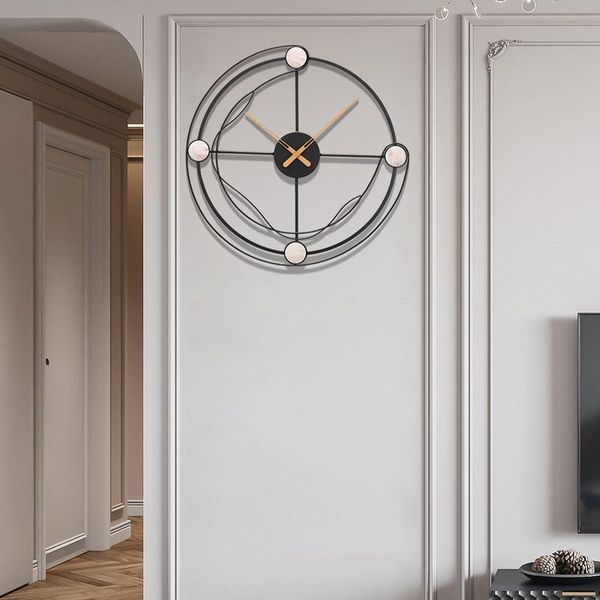 

large black creative luxury wall clock living room nordic metal industrial electronic reloj de pared home decoration clocks