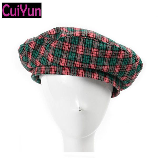 

beanies british college style retro plaid berets fashion female student check beret cap spring autumn flat painter hat