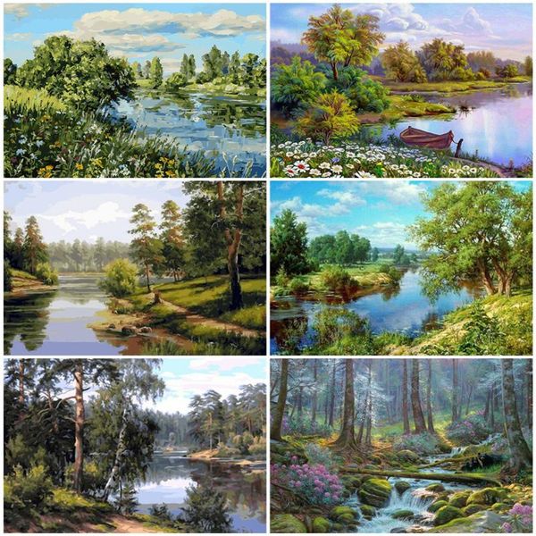 

paintings azqsd oil painting by numbers natural scenery diy handpainted gift pictures forest living room home decoration
