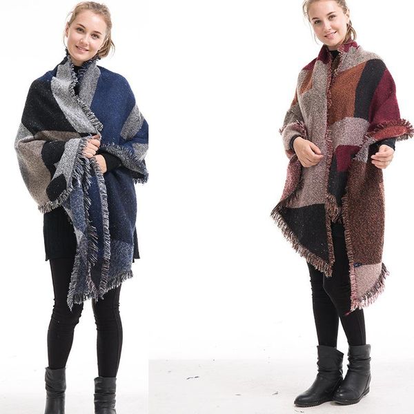 

scarves 2021 cashmere scarf women warm thicken big diagonal plaid shawl scarfs fashion pashmina female bufanda mujer, Blue;gray