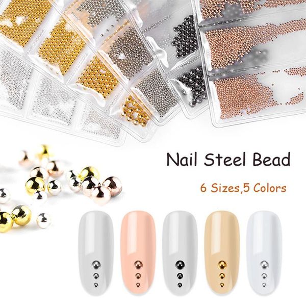 

nail art decorations 6 grids caviar beads micro pixie, 0.5-3mm silver/rose gold ornament tiny steel jewelry manicure diy decoration#dxm09, Silver;gold