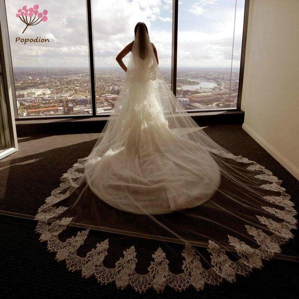 

bridal veils popodion wedding accessories 3.5 meters 2 layers veil white lace with comb was10092, Black
