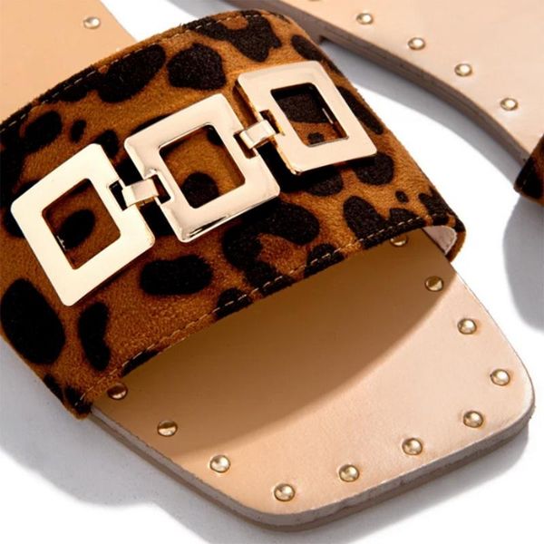 

summer women's sandals flat open toe outdoor slippers fashion buckle beach shoes plus size 41 leopard print, Black