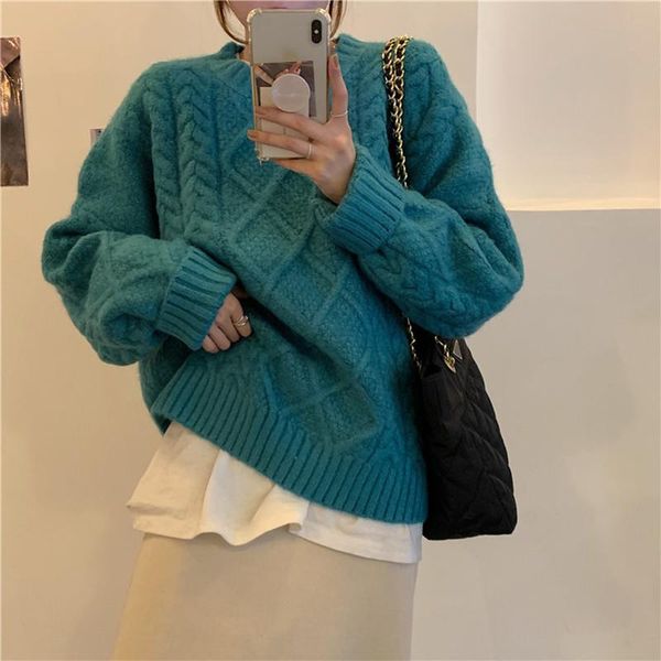 

women's sweaters zixinhan 2021 knitted sweater loose long sleeve pullover solid color versatile round neck twist wear, White;black