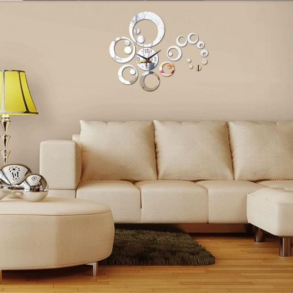 

wall clocks 1pc 3d modern circles mirror clock watches stickers removable art decal sticker home decoration