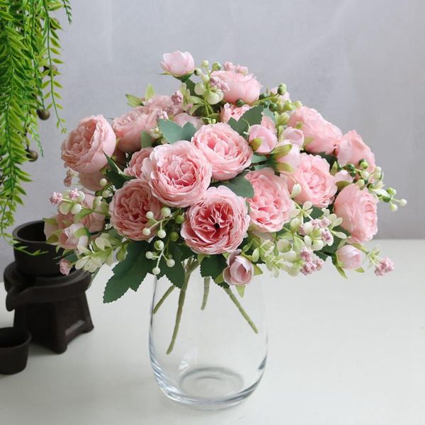 

decorative flowers & wreaths artificial rose 5 heads white peony christmas decorations for home autumn wedding garden fake plants