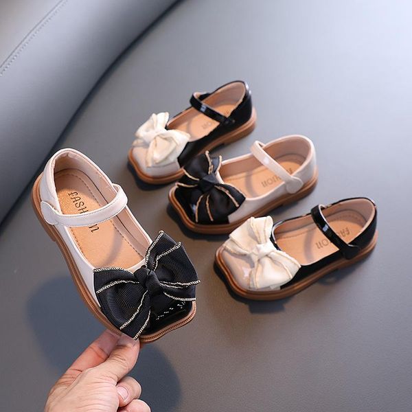 

flat shoes autumn girls casual leather bow princess children, Black;grey