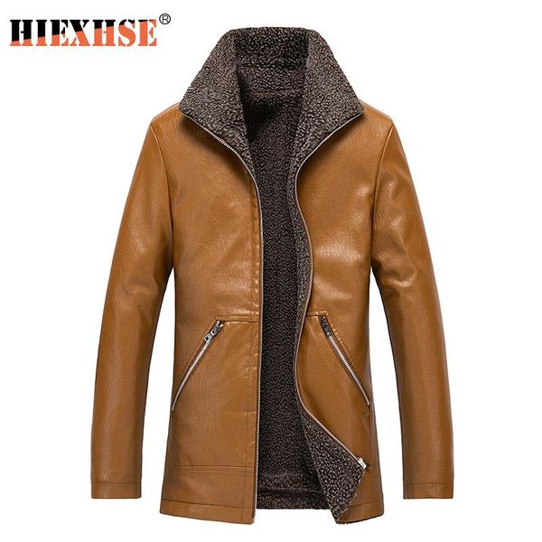 

men's fur & faux mens classic long leather jacket men coats 8xl brand pu outerwear business winter male fleece, Black