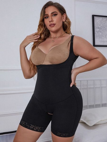

plus plain shapewear bodysuit p1od#, Black;white