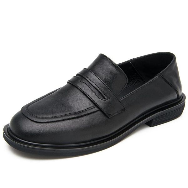 

dress shoes women's fashion office career wear natural leather slip on square toe shoe comfortable black loafers zapatos para mujer