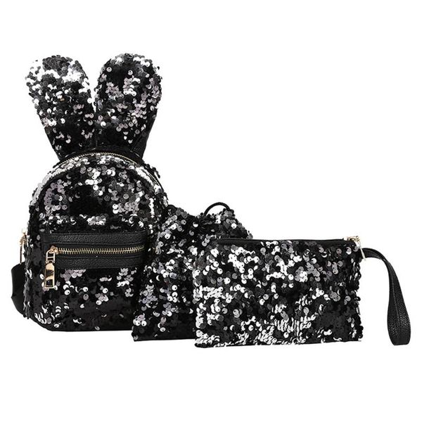 

3pcs mini children girls sequins backpack mochila feminina bling cute big ears double bag s27 30 school bags