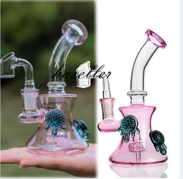 18 cm de altura rosa copo de vidro bong jóias shisha óculos de fumaça tubulações de água Dab Rigs Espessura reciclador de petróleo com 14mm banger