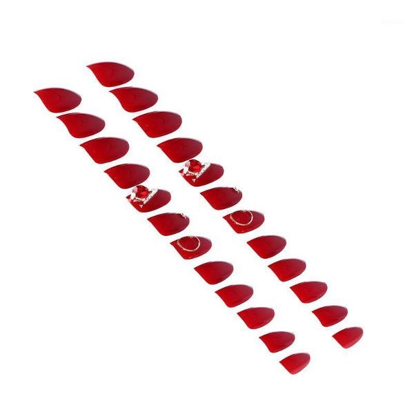 

24pcs false nails detachable long nail tips art manicure decor (red)1, Red;gold