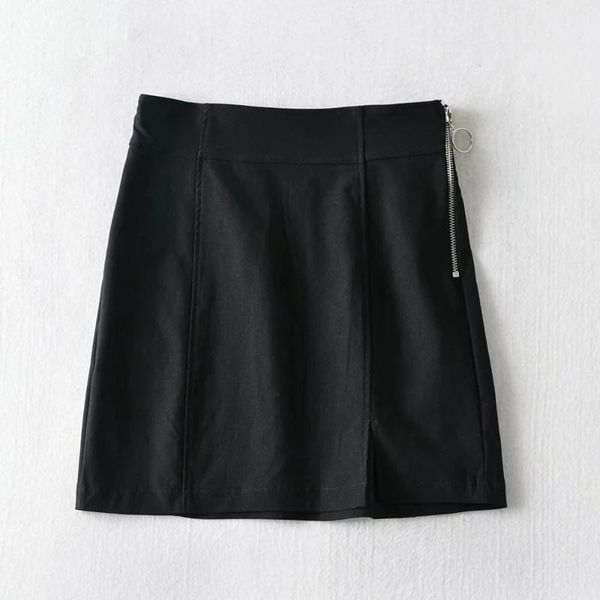 

skirts ins high waist slim a-line patchwork mini side zip split design women jupe 2021 summer chic fashion solid casual skirt, Black