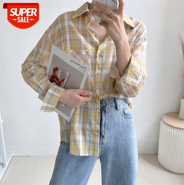 

[ou fan] 7288 plaid shirt female korean style long-sleeved loose jacket student #nc5a, Black;gray