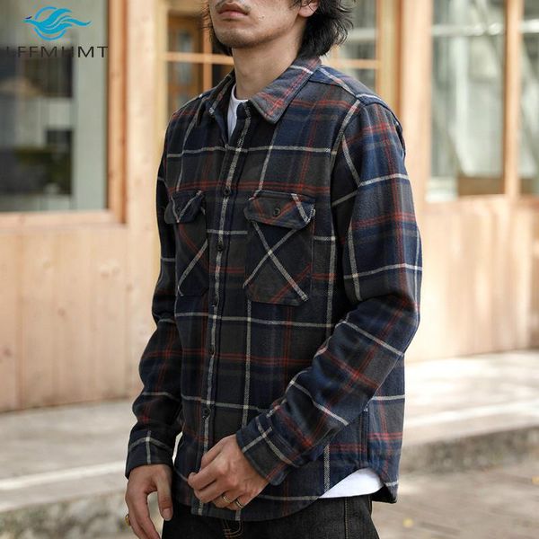 

spring autumn fashion men large size vintage thick flannel brushed plaid shirts male japan style casual trendy men's, White;black