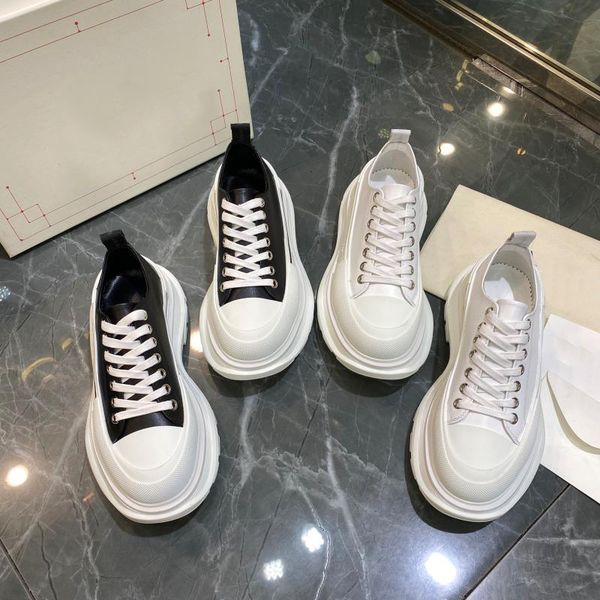 

2022 fashion casual shoes genuine leather women low sole black white platform womens oversized shoe sneakers