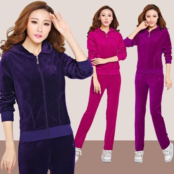 

spring gold velvet middle-aged and elderly sweater sportswear casual suit for women autumn two-piece women's two piece pants, White