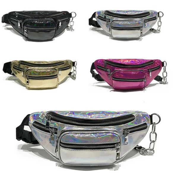 

women pu leather laser waist pouch waterproof sports running adjustable belt bag bum pack fashion bags
