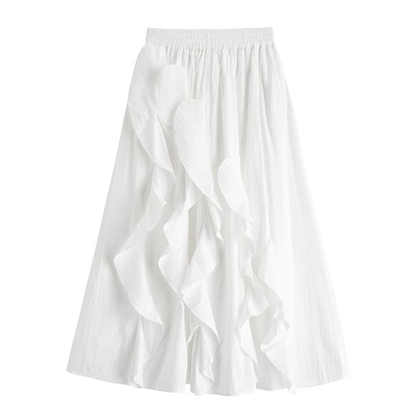 

spring summer new white middle-length high-waisted a line casual skirts womens 210421, Black