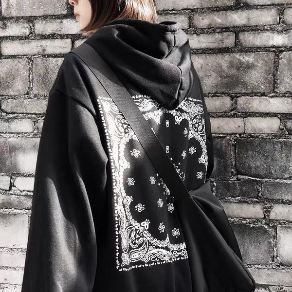 

men's hoodies & sweatshirts couples hooded sweatshirt fashion autumn winter ins bandana paisley letter print hip hop high street loose, Black