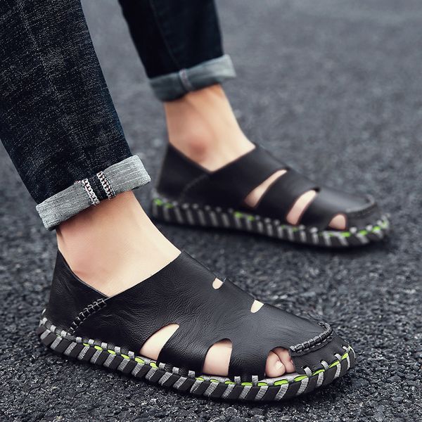 

slippers men's sandals men's slippers wear summer trend dual purpose casual beach shoes sports roman h1rh, Black