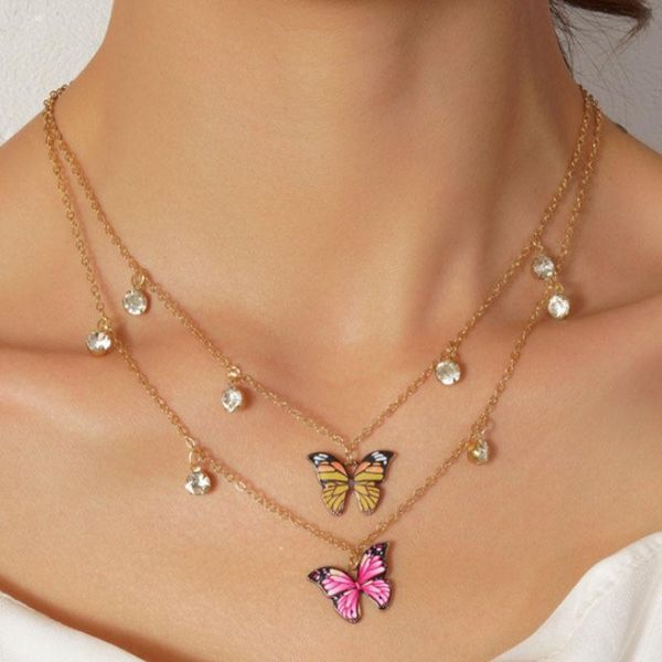 

pendant necklaces 2021 bohemian multi-layer butterfly necklace for women retro simple crystal multi layer jewelry collar gift girl, Silver