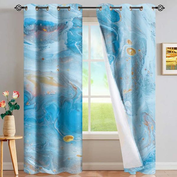 

curtain & drapes blackout curtains for living room bedroom children's/adults quicksand marble print 2 panels window decoration blue