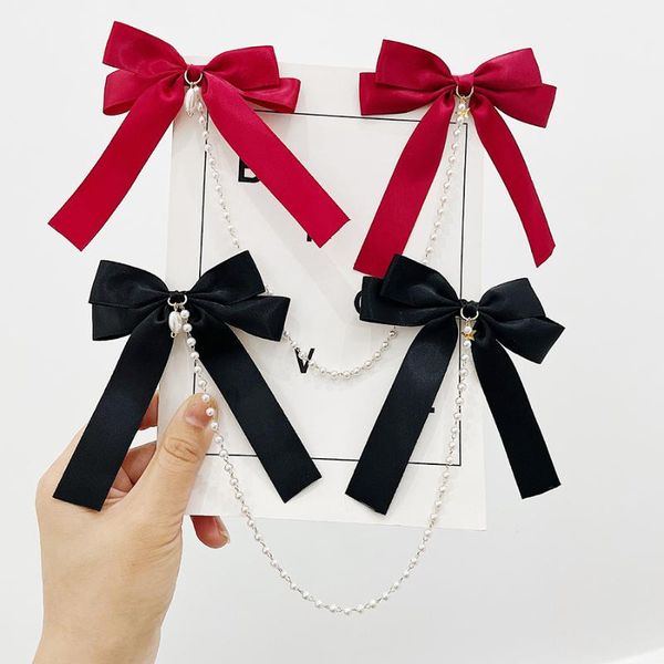 

hair accessories pearls chain hairpins bow barrettes for women red black clips ribbon headband ponytail 2021