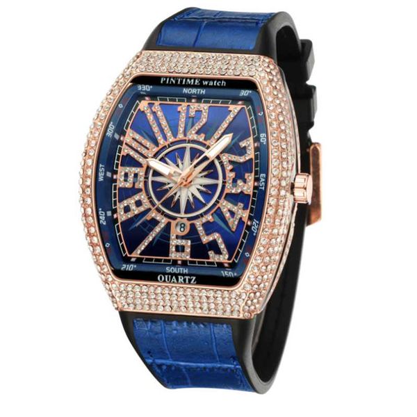 

wristwatches diamond men watch leather belt calendar zircon drop wholesale hip hop quartz wristwatch, Slivery;brown