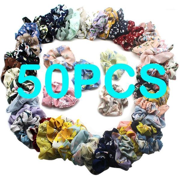 

50pcs chiffon elastic scrunchies hair bands for women or girls scrunchie pack accessories opaska do wlosow1