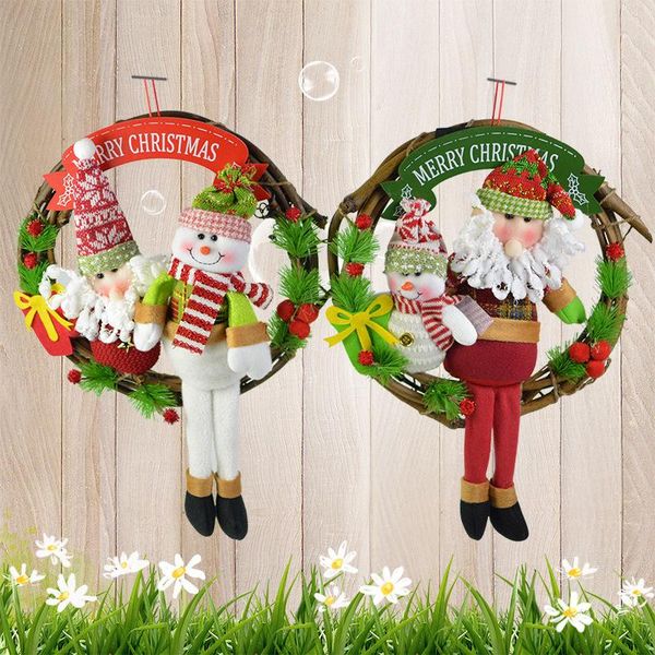 

decorative flowers & wreaths christmas handmade rattan garland door wall hanging old man snowman vine circle wreath pendant ornaments