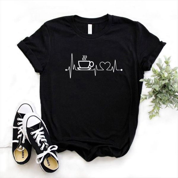 

coffee heartbeat lifeline print cotton women t shirts casual funny girl tee hipster drop ship 6 colors s 22, White