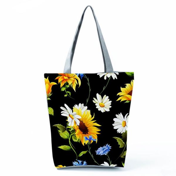 

evening bags floral printed handbags sunflower pattern shoulder bag pretty fashion women's high capacity shopping eco friendly tote