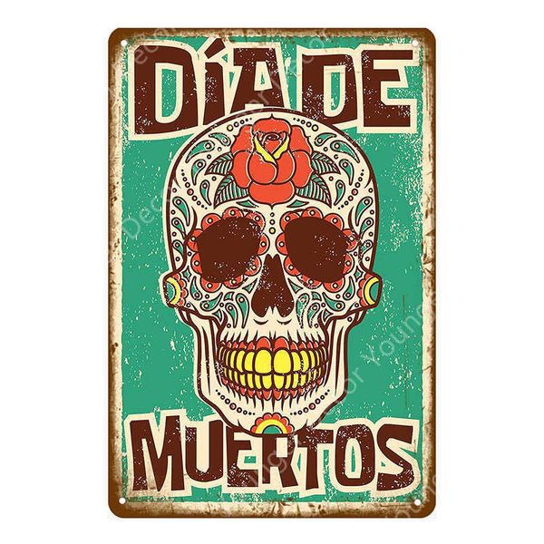 

sugar skull metal tin signs mexican festival day of the dead plaque wall painting poster party shop home tattoo parlors decor