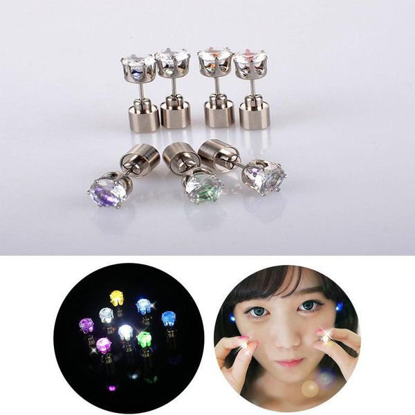 

pair light up led earrings studs stainless steel flashing blinking dance party accessories 9 colors decoration