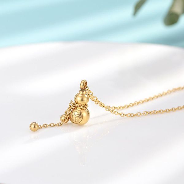 

gold color stainless steel gourd pendant necklace for women jewelry 2021, cute beads tassel necklaces woman chain accessories, Silver