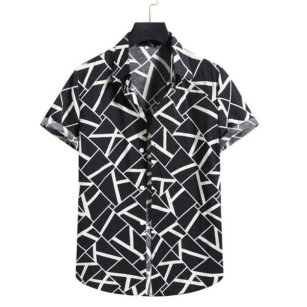 

men's casual shirts summer short-sleeved trend printing mens, White;black