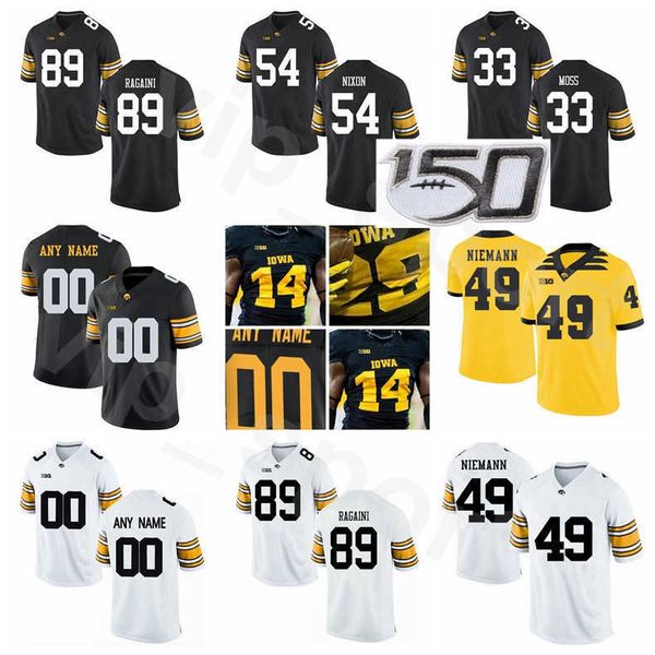 

iowa hawkeyes college football ncaa 89 nico ragaini jersey stitched 49 nick niemann 54 daviyon nixon 28 jack koerner 33 riley moss, Black
